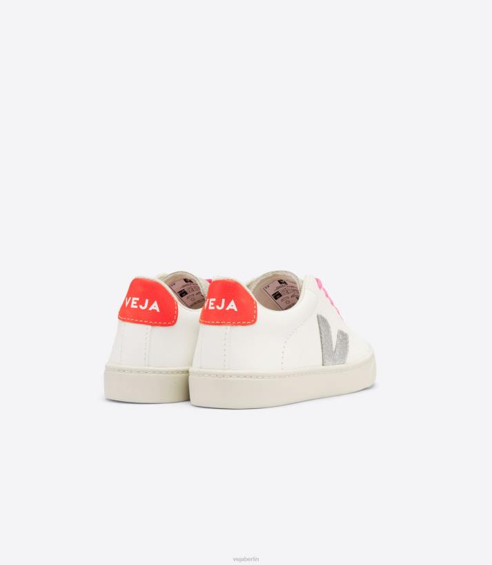 Veja 46FB335 Esplar-Schnürsenkel, chromfreies Leder, Weiß, Silber, Orange, Fluo