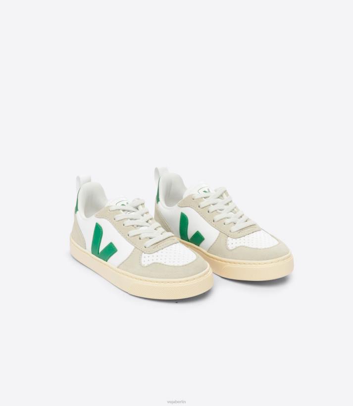 Veja 46FB357 V-10 chromfreies Leder, weiß, smaragdgrün, mandelfarben